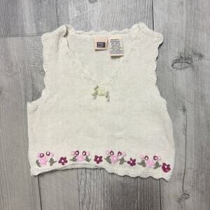 Vintage Faded Glory Baby Knit Vest With Embroidered Floral Trim size 18 months